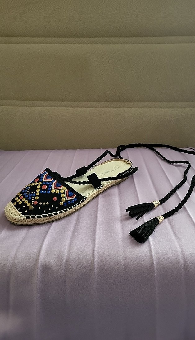 Boncuk İşlemeli Çok Renkli Dolgu Topuk Espadril - Görsel 2