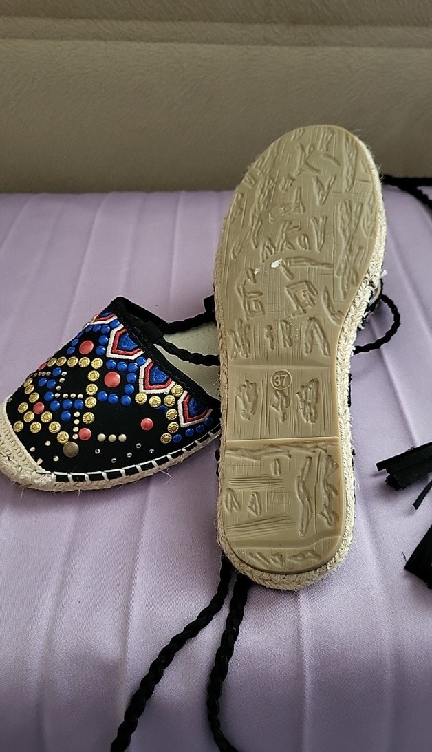 Boncuk İşlemeli Çok Renkli Dolgu Topuk Espadril - Görsel 4