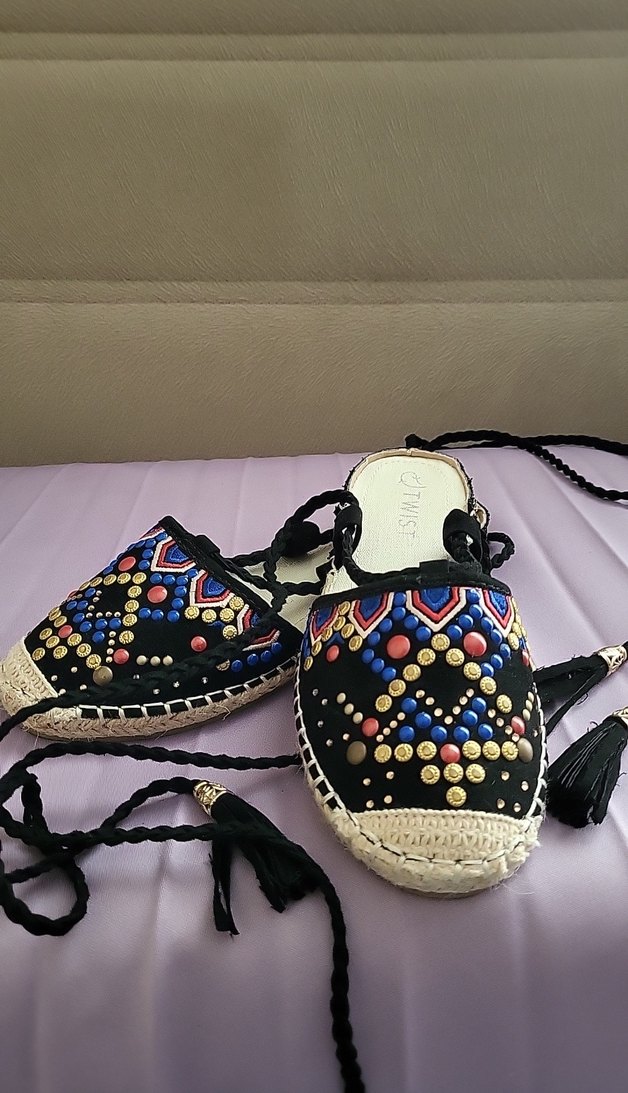 Boncuk İşlemeli Çok Renkli Dolgu Topuk Espadril - Görsel 3