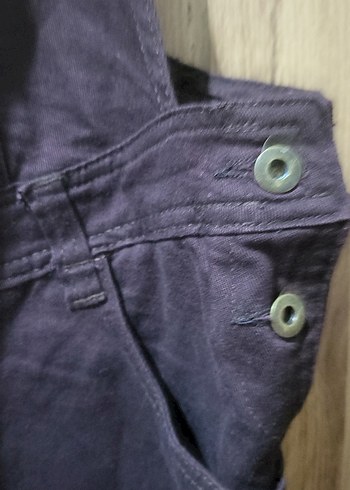 Düğmeli Mor Denim Kadın Şort Tulum - Görsel 3