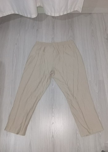42 Beden çeşitli Renk Kadın Bej Keten Rahat Kesim Pantolon 3lü