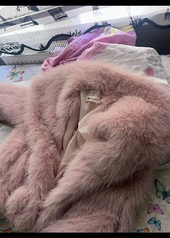 Pembe Kadın Suni Kürk Midi Ceket