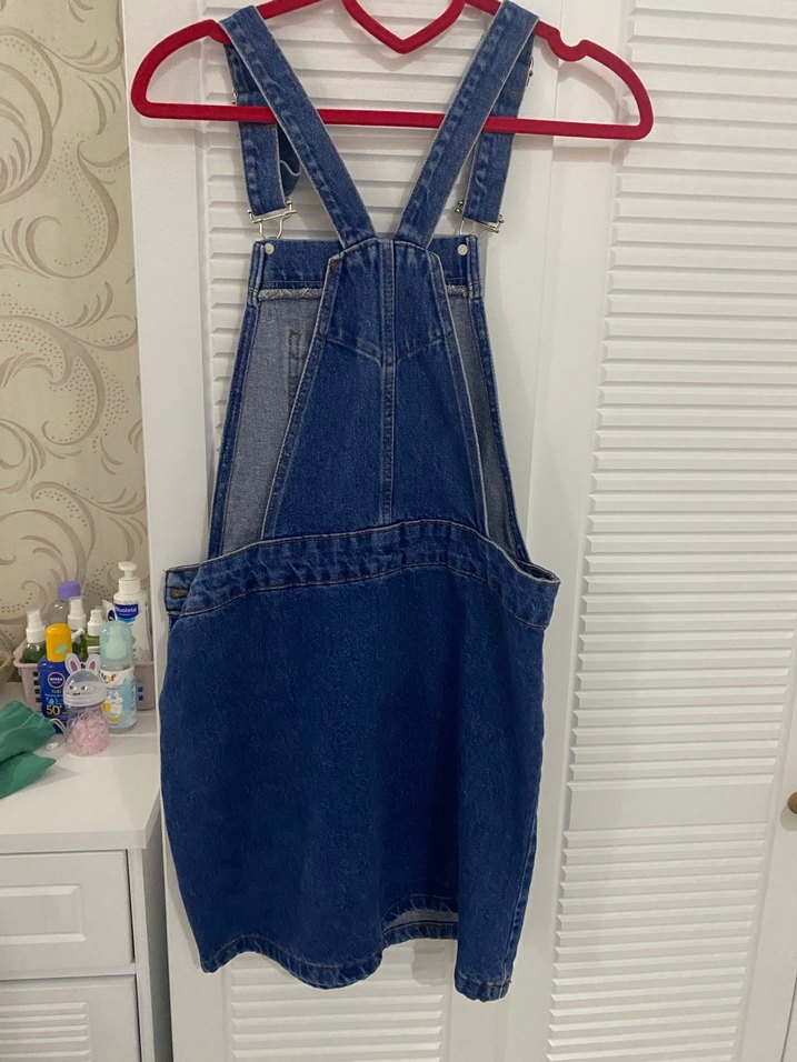Kadın Lacivert Denim Askılı Mini Tulum - Görsel 3