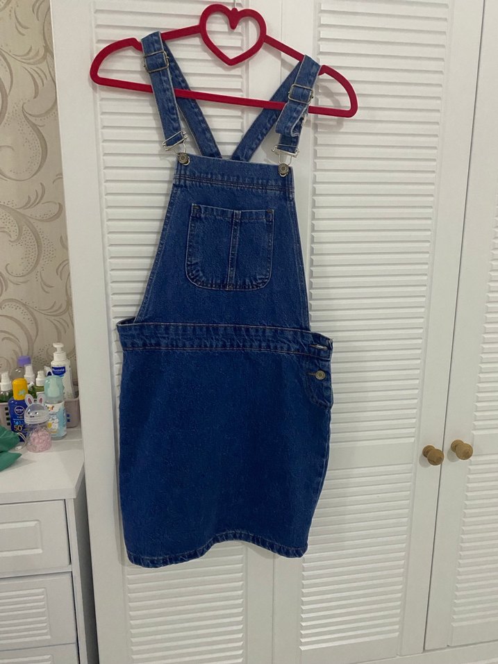 Kadın Lacivert Denim Askılı Mini Tulum - Görsel 2