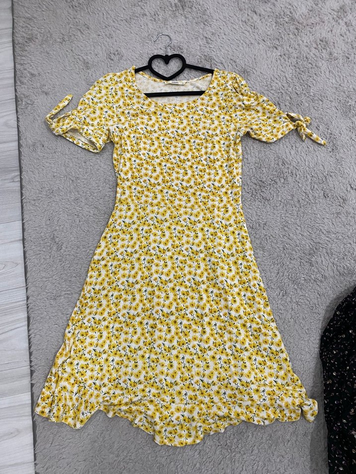 Sarı Çiçekli Mini Bohem Elbise - Görsel 2