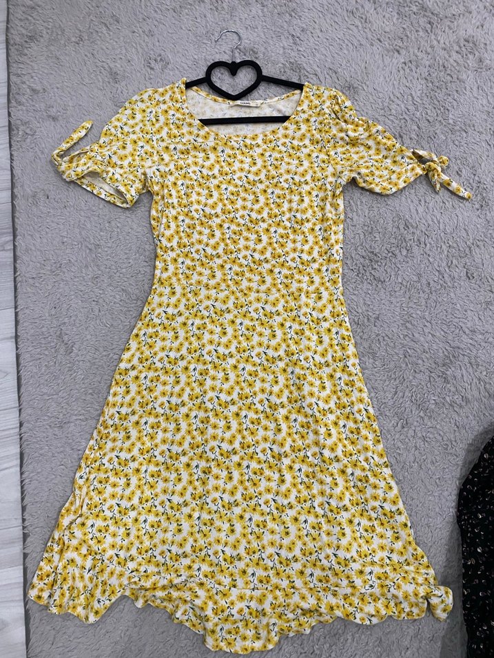 Sarı Çiçekli Mini Bohem Elbise - Görsel 3