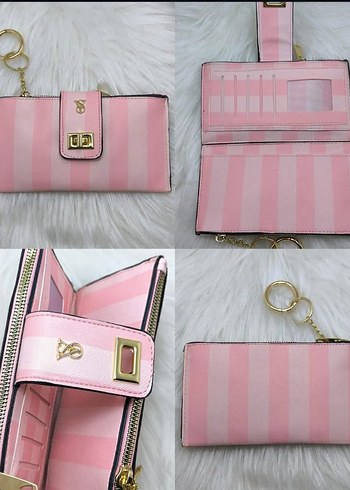 Pembe Çizgili Fermuarlı Kadın Cüzdan