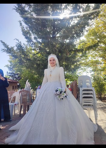 Gelinlik Uzun Kollu Beyaz Prenses Gelinlik