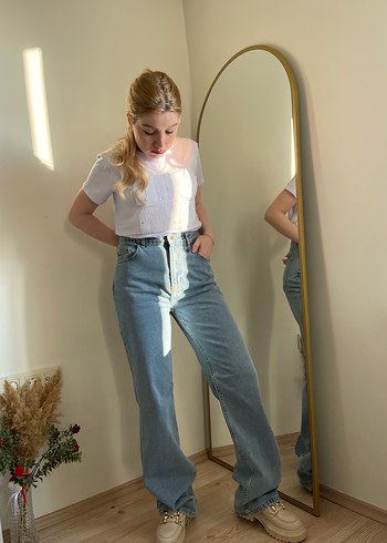 Diğer Rahat Kesim Midi Boy Beyaz Denim Kadın Jean