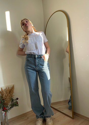 Rahat Kesim Midi Boy Beyaz Denim Kadın Jean