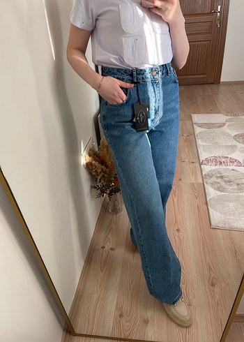 30 Beden beyaz Renk Kadın Beyaz Tie-Dye Salaş Midi Jean