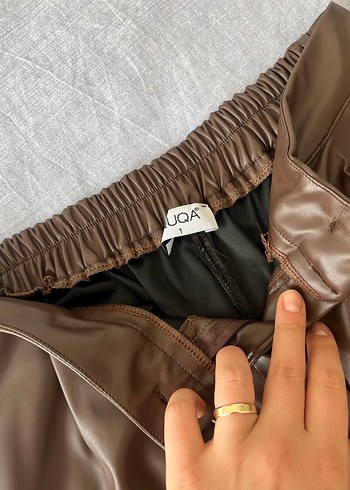42 Beden kahverengi Renk Düğmeli Kahverengi Midi Deri Ceket