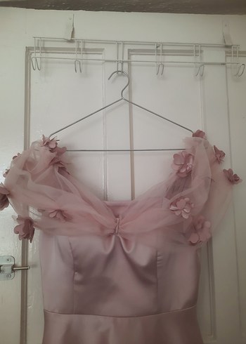 Pembe Drapeli Uzun Abiye Elbise