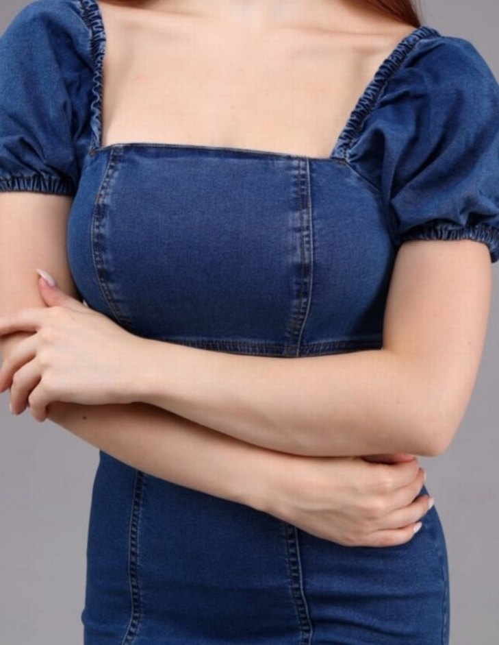 Kadın Lacivert Denim Mini Elbise - Görsel 3