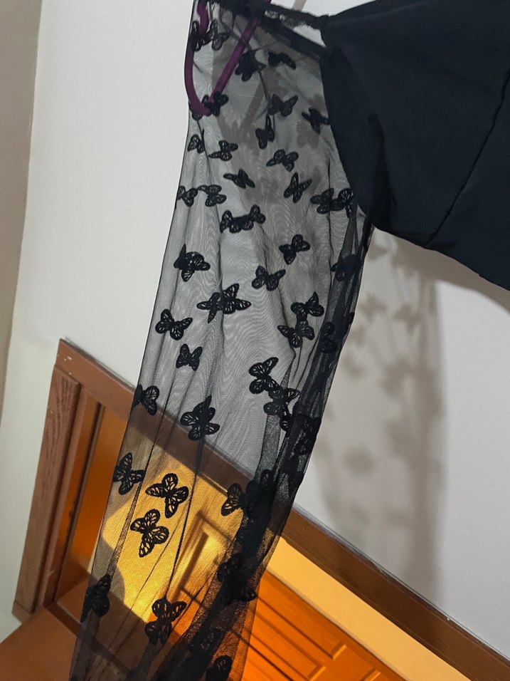 Uzun Kollu Siyah Gotik Straplez Bluz - Görsel 2