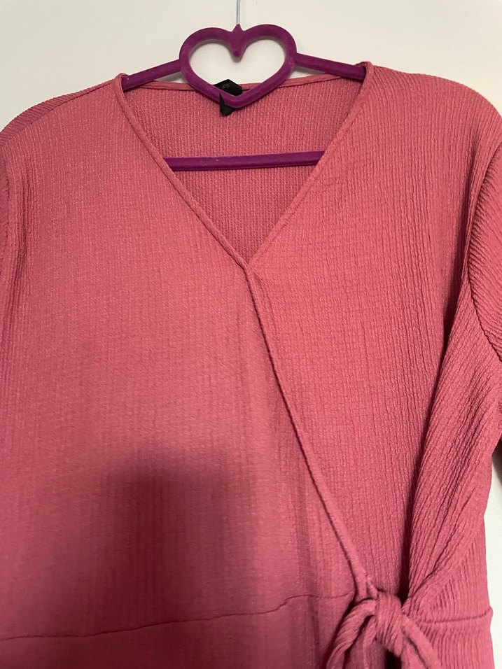 Pembe Uzun V Yaka Salaş Elbise - Görsel 5