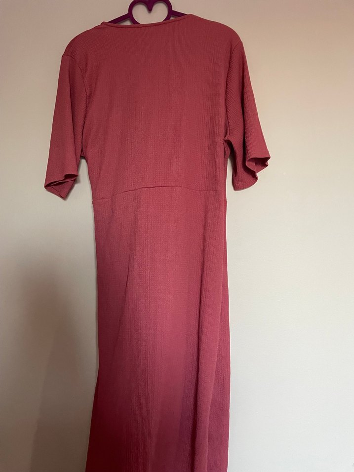 Pembe Uzun V Yaka Salaş Elbise - Görsel 2