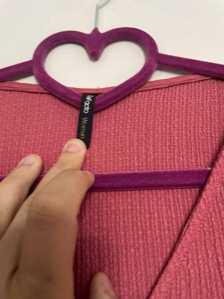 Pembe Uzun V Yaka Salaş Elbise - Görsel 4