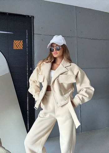 Bej Mini Street Style Kadın Ceket