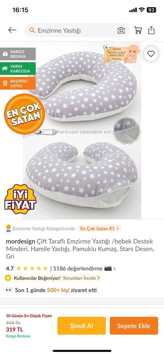 Yıldız Desenli Gri Emzirme  Yastığı - Görsel 2