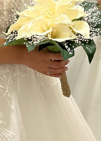 İnci İşlemeli Beyaz Gelin Buketi - Görsel 2