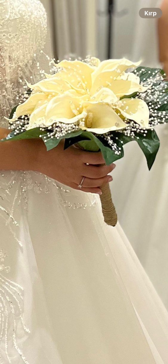 İnci İşlemeli Beyaz Gelin Buketi - Görsel 2