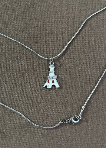Gri Zincir Detaylı Mini Paris Kulesi Kolye - Görsel 4