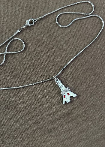 Gri Zincir Detaylı Mini Paris Kulesi Kolye - Görsel 2