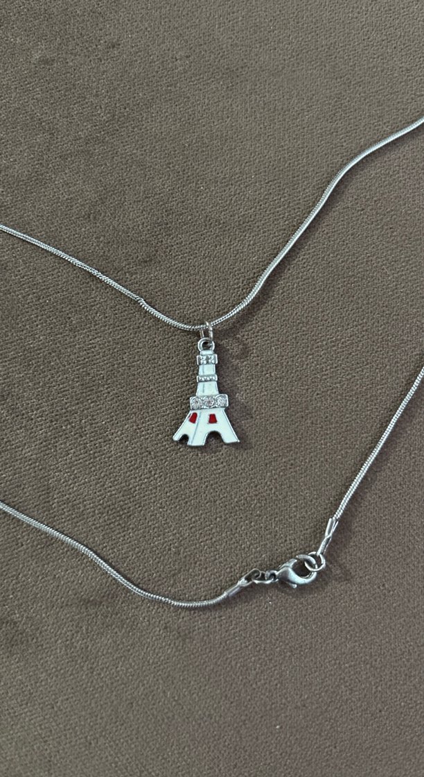 Gri Zincir Detaylı Mini Paris Kulesi Kolye - Görsel 4