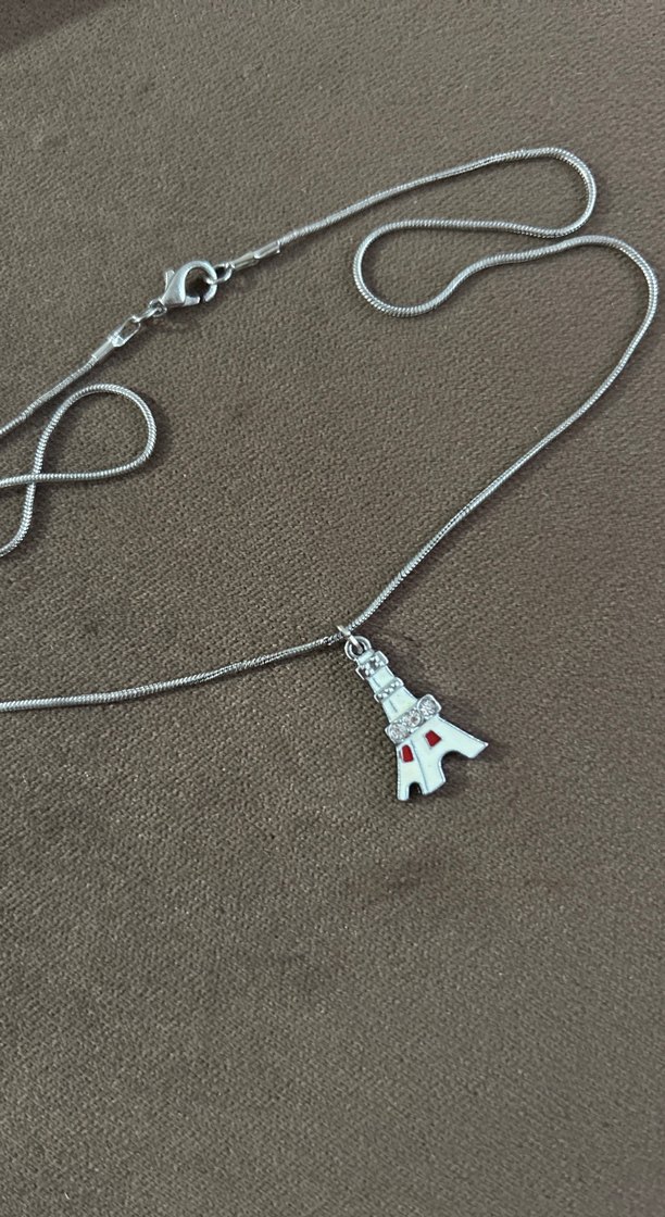 Gri Zincir Detaylı Mini Paris Kulesi Kolye - Görsel 2