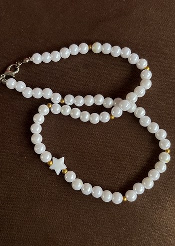 Beyaz incili yıldız boncuk kolye - Görsel 3