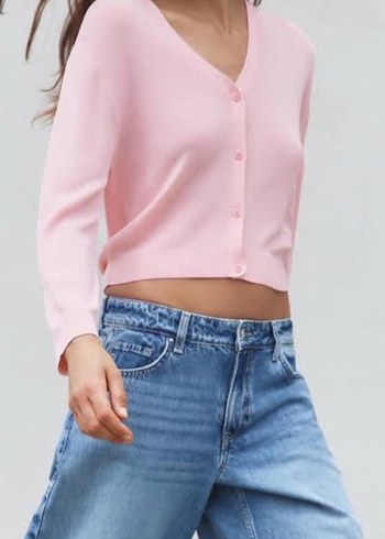 ZARA Pembe Düğmeli Salaş Midi Hırka