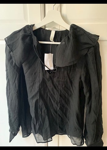 xs Beden H&M Uzun Kollu Siyah V Yaka tül Bluz