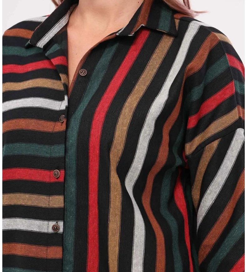 Çizgili Çok Renkli Uzun Kollu Gömlek - Görsel 2
