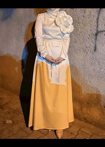 Uzun Kollu ekru abiye - Görsel 2