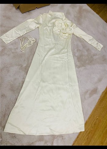 Uzun Kollu ekru abiye - Görsel 5