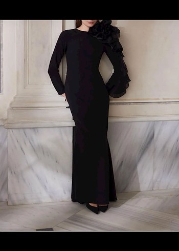 Uzun Siyah Gotik Drapeli Elbise - Görsel 2