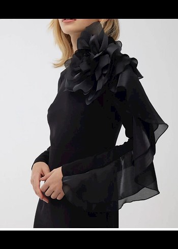 Uzun Siyah Gotik Drapeli Elbise - Görsel 3