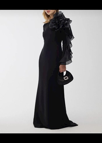 Uzun Siyah Gotik Drapeli Elbise - Görsel 7