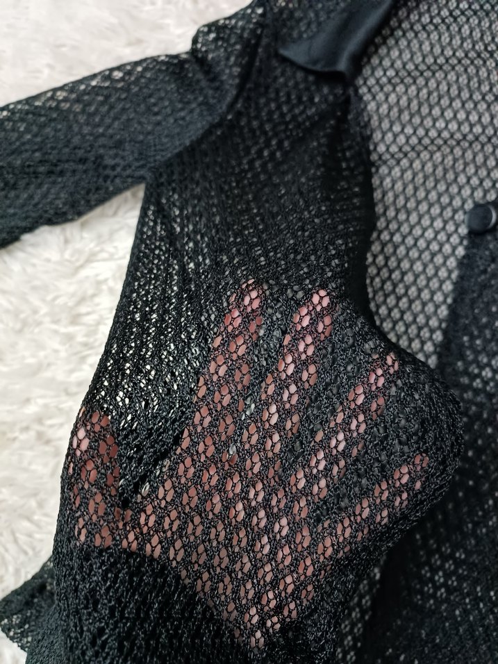 Siyah V Yaka Örgü Kadın Hırka - Görsel 3