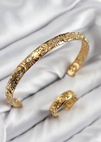 Vintage celik gold Bileklik ve yuzuk