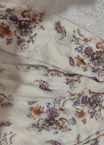 Bej Desenli pudra Şifon Uzun Elbise - Görsel 6