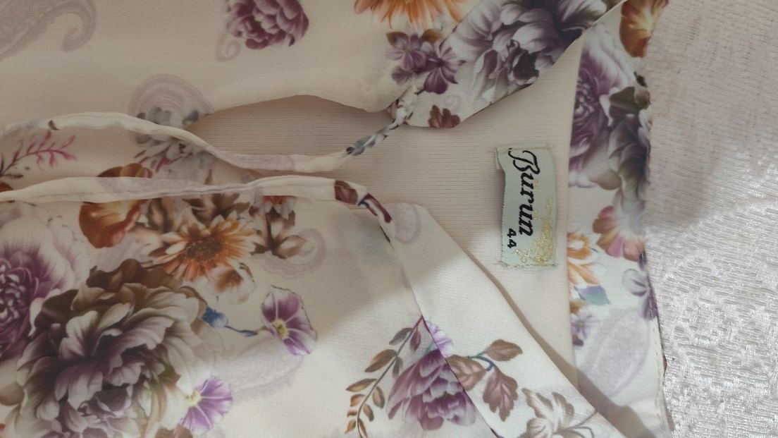 Bej Desenli pudra Şifon Uzun Elbise - Görsel 4