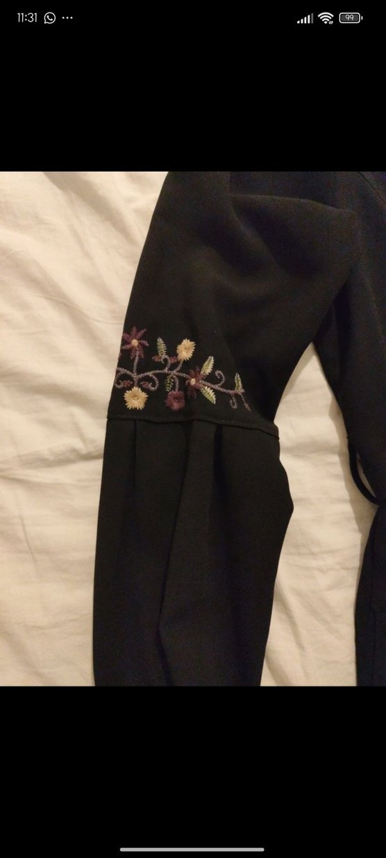 Nakışlı Siyah Uzun Kollu Geniş Kesim ferace pardesü - Görsel 4