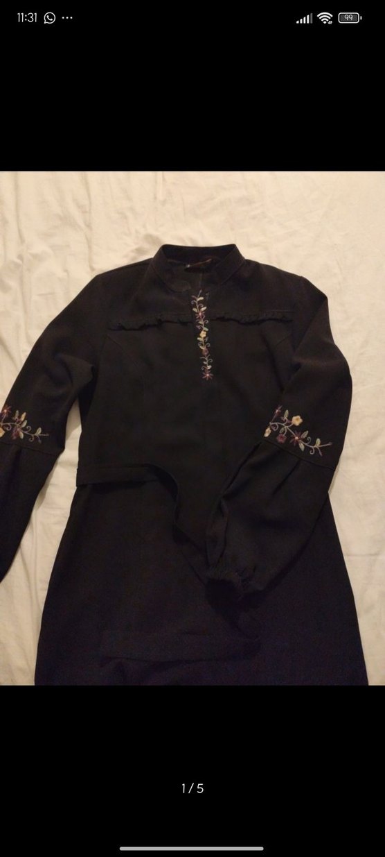 Nakışlı Siyah Uzun Kollu Geniş Kesim ferace pardesü - Görsel 5