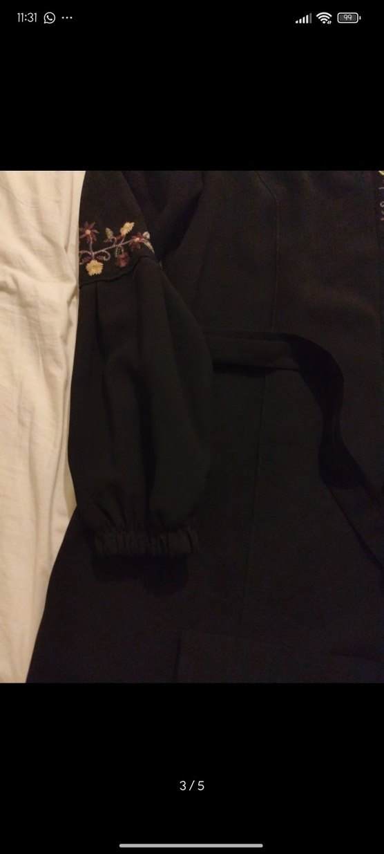 Nakışlı Siyah Uzun Kollu Geniş Kesim ferace pardesü - Görsel 3