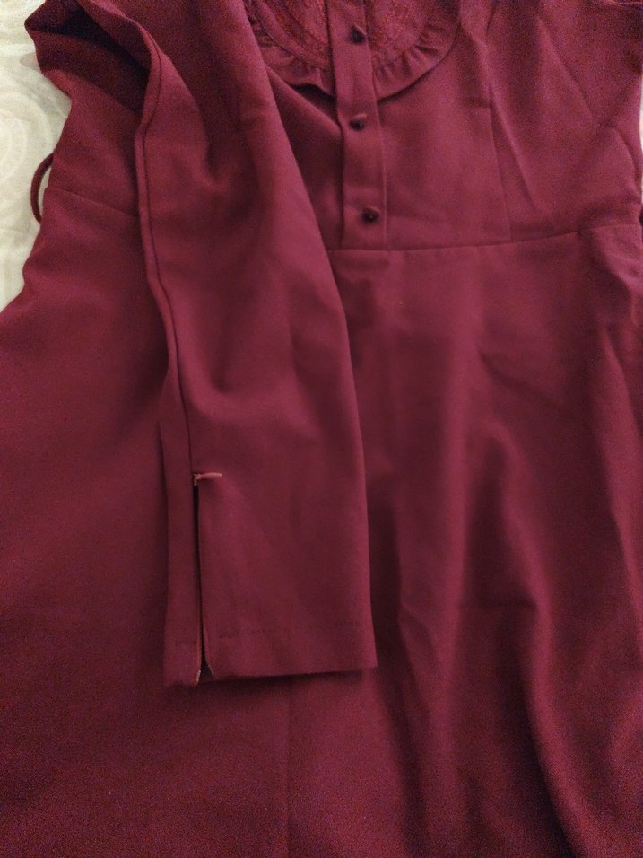 mürdüm Kadın Midi Elbise, Fırfırlı ve Nakışlı - Görsel 4