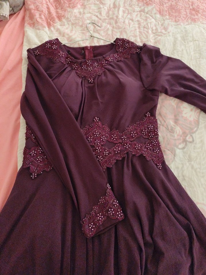 mürdüm Uzun Kollu Nakışlı Abiye Elbise - Görsel 4