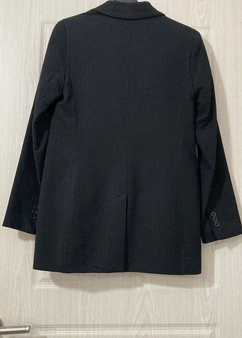 Düğmeli Siyah Keten Kadın Blazer Ceket - Görsel 2