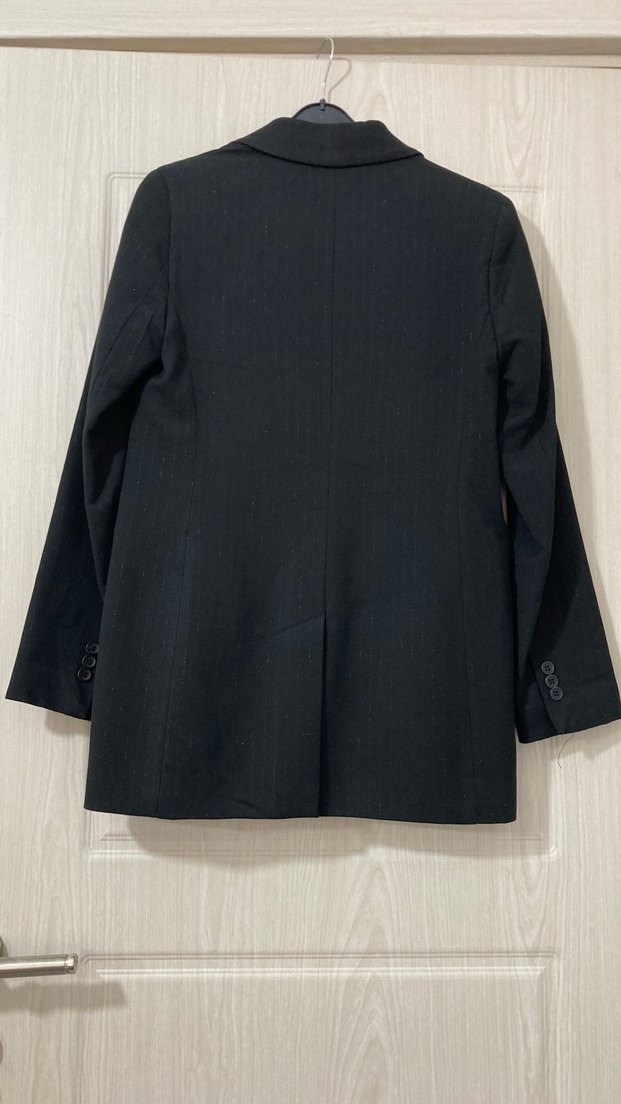 Düğmeli Siyah Keten Kadın Blazer Ceket - Görsel 2